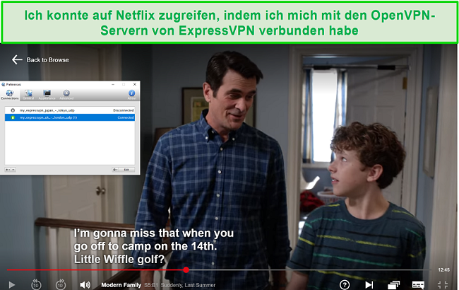 Screenshot von Netflix, das mit Viscosity VPN über die OpenVPN-Server von ExpressVPN gestreamt wurde