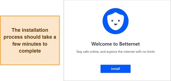 Screenshot of Betternet's application installation process