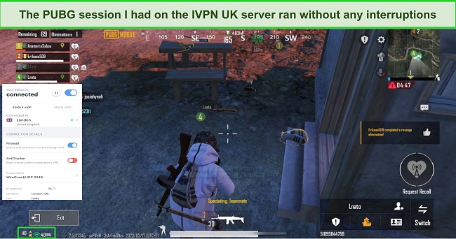 Screenshot of my gaming experience while connected to IVPN server