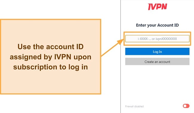 Screenshot of IVPN's login interface