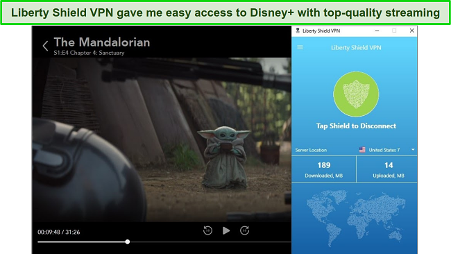 screenshot of Liberty Shield VPN unblocking Disney+