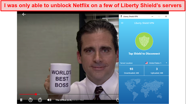 screenshot of Liberty Shield VPN unblocking Netflix