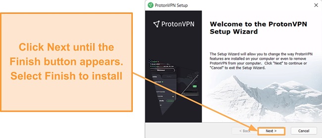 Screenshot of Proton VPN's Setup Wizard