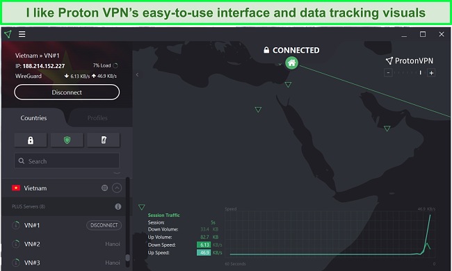 Screenshot of Proton VPN's Windows user interface