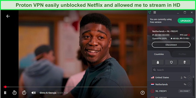  Screenshot of Proton VPN unblocking Netflix