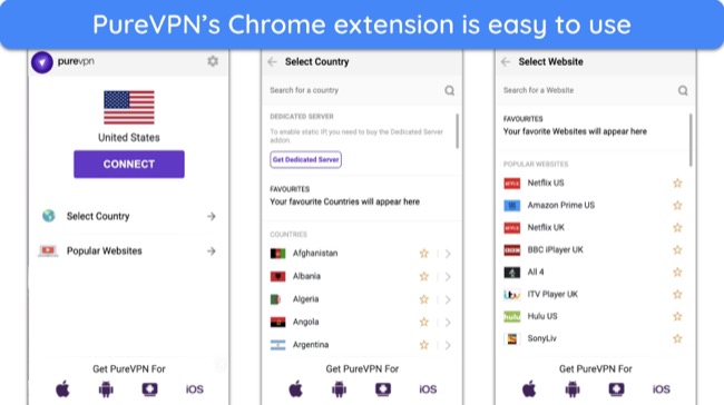 Screenshot of PureVPN's Chrome extension