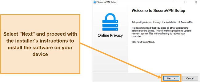 Screenshot of SecureVPN’s application download page
