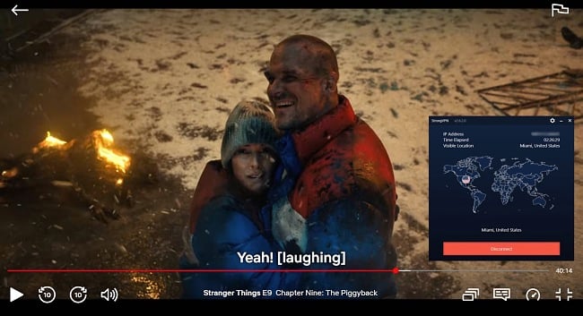 لقطة شاشة لـ Stranger Things على Netflix أثناء الاتصال بـ StrongVPN