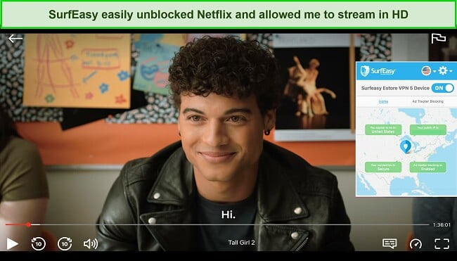 Screenshot of SurfEasy unblocking Netflix