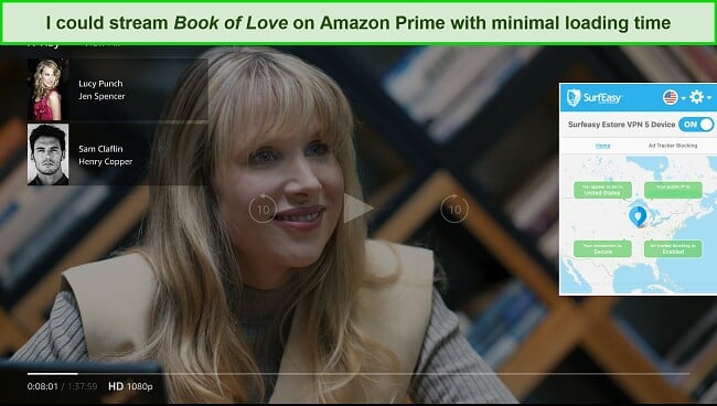 Screenshot of SurfEasy unblocking Amazon Prime Video