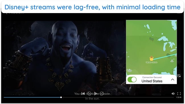 Screenshot showing TunnelBear VPN streaming Disney+