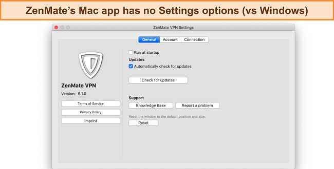 Screenshot of ZenMate's Mac app and the settings