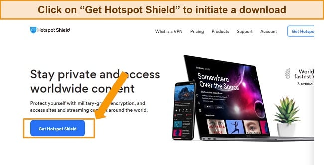 Screenshot of Hotspot shield's homepage