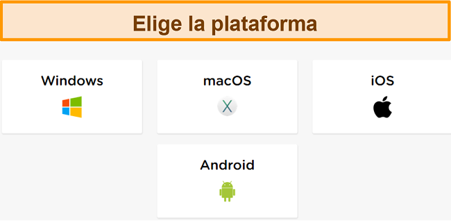 Captura de pantalla del proceso de creación de cuenta de HideIPVPN, donde debe elegir la plataforma deseada.