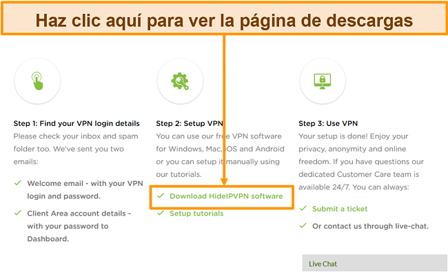 Captura de pantalla del proceso de creación de la cuenta de HideIPVPN, donde debe hacer clic en 