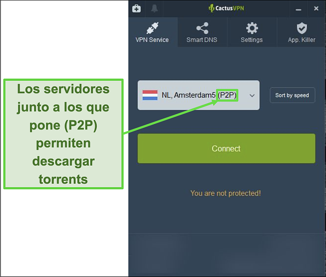 Captura de pantalla que muestra qué servidores son capaces de descargar torrents