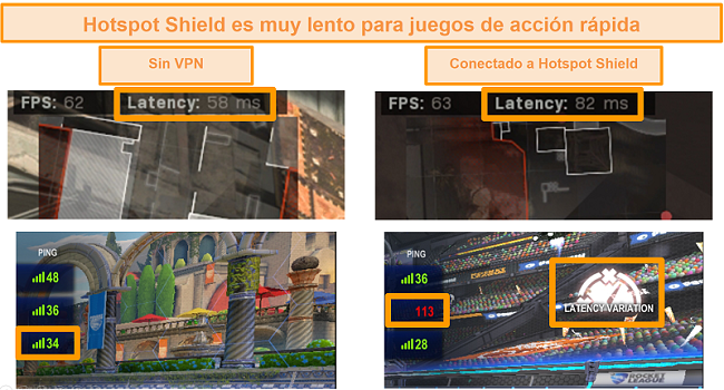 Captura de pantalla de Call of Duty: Modern Warfare y Rocket League probados para aumentar la latencia cuando se conectan a Hotspot Shield VPN en PC.