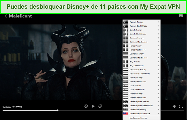 Captura de pantalla de My Expat Network desbloqueando Disney + US
