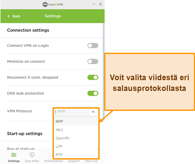 Näyttökuva HideIPVPN-salausprotokollista.