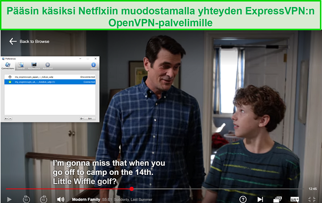 Näyttökuva Netflix-suoratoistosta Viscosity VPN: llä ExpressVPN: n OpenVPN-palvelinten kautta