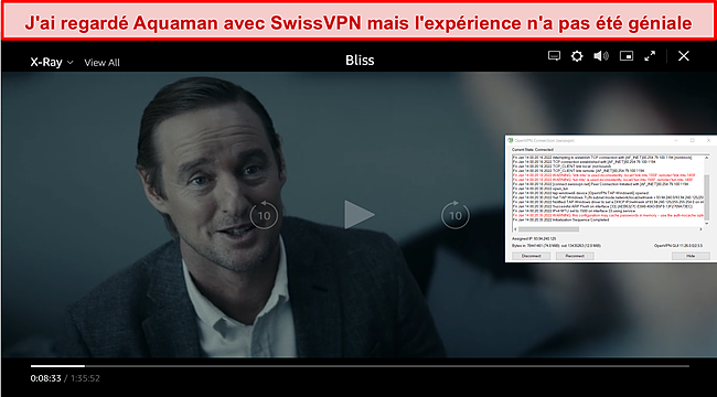 Capture d'écran de SwissVPN débloquant Amazon Prime.