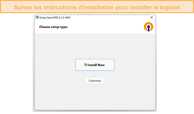 Capture d'écran montrant le processus d'installation de l'interface graphique OpenVPN.