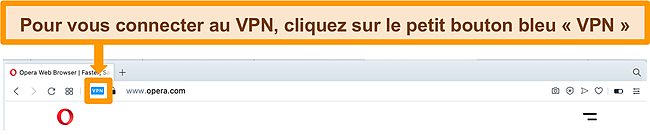 Capture d'écran de la barre de recherche Opera VPN.