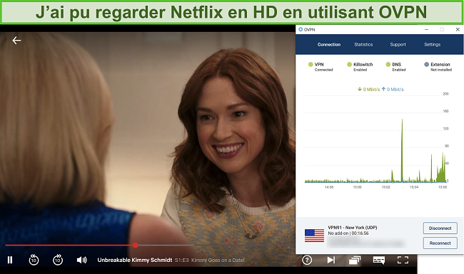 Capture d'écran de l'OVPN débloquant Netflix