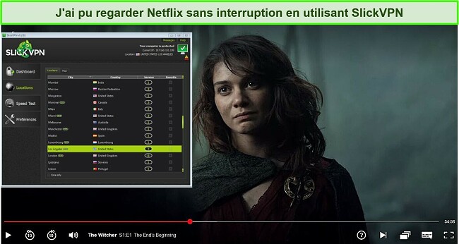 Capture d'écran de SlickVPN débloquant Netflix