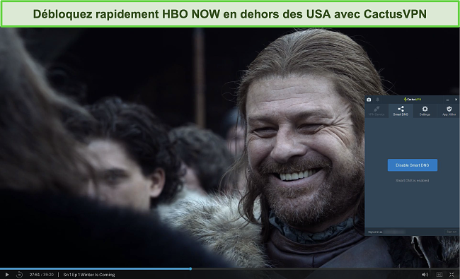 Capture d'écran de Game of Thrones en streaming avec succès sur HBO NOW avec CactusVPN connecté