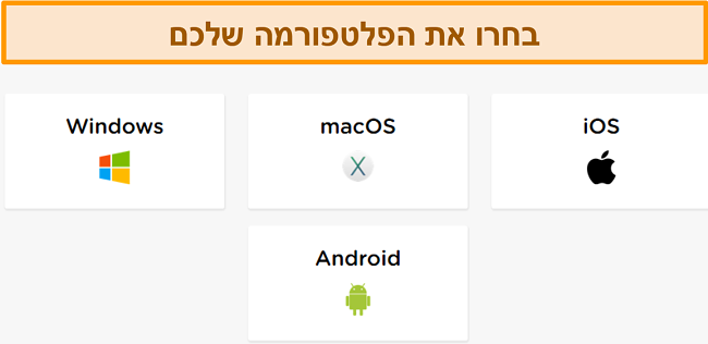 Screenshot of HideIPVPN's account creation process, where you need to choose your desired platform.