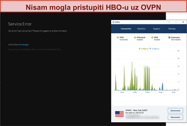 Snimka zaslona OVB-a koji HBO blokira