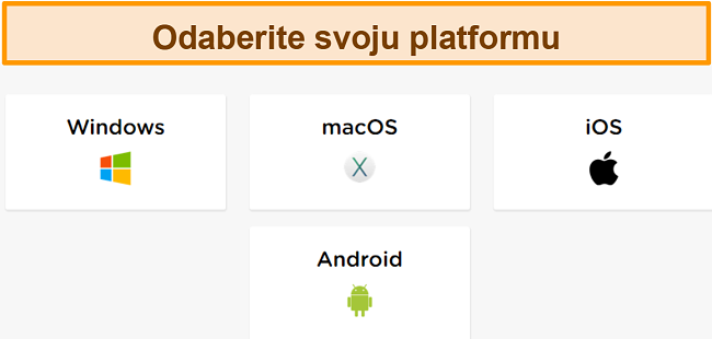 Snimka zaslona postupka stvaranja računa HideIPVPN-a, na kojem morate odabrati željenu platformu.