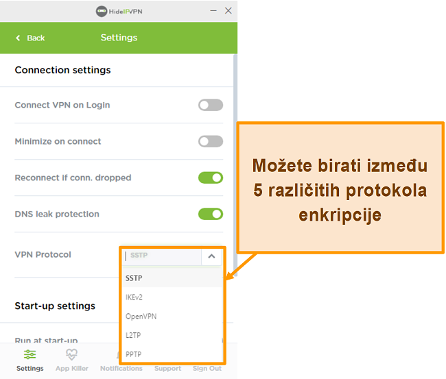 Snimka zaslona protokola šifriranja HideIPVPN.