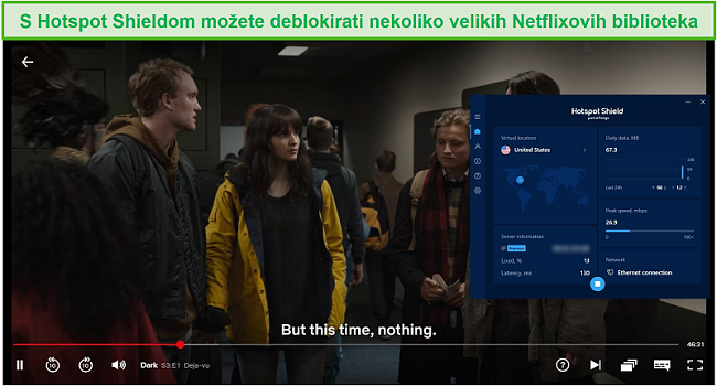 Snimka zaslona Hotspot Shielda koji deblokira Netflix i struji Dark.