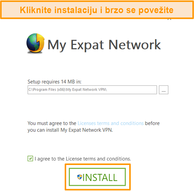 Snimka zaslona posljednjeg koraka instalacije My Expat Network