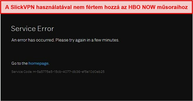 Pillanatkép a SlickVPN-ről, amelyet az HBO MOST blokkolt