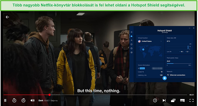 Pillanatkép a Hotspot Shieldről, amely feloldja a Netflix feloldását és a Dark streaminget.