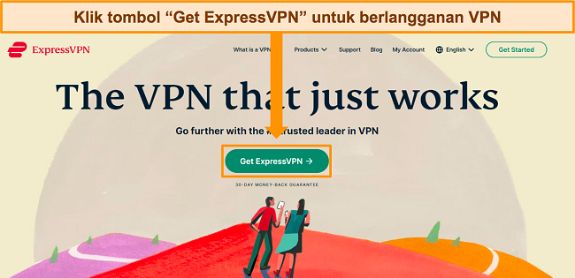 Cuplikan layar beranda ExpressVPN, menyorot tombol 