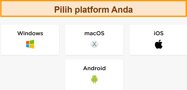 Tangkapan layar dari proses pembuatan akun HideIPVPN, di mana Anda harus memilih platform yang Anda inginkan.
