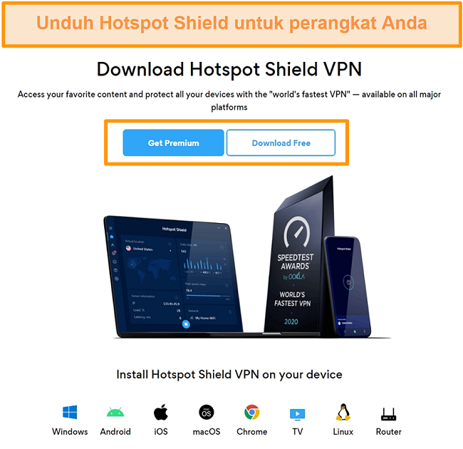 Tangkapan layar dari halaman unduhan Hotspot Shield.