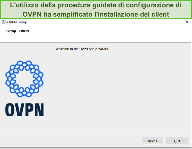 Screenshot della procedura guidata di configurazione OVPN