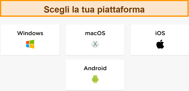 Screenshot del processo di creazione dell'account di HideIPVPN, in cui è necessario scegliere la piattaforma desiderata.