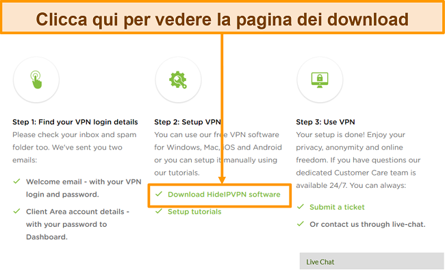 Screenshot del processo di creazione dell'account di HideIPVPN, in cui è necessario fare clic su 