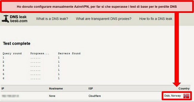Screenshot di un test di tenuta DNS riuscito