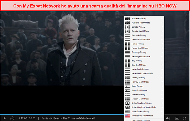 Screenshot della mia rete di espatriati che sblocca HBO NOW