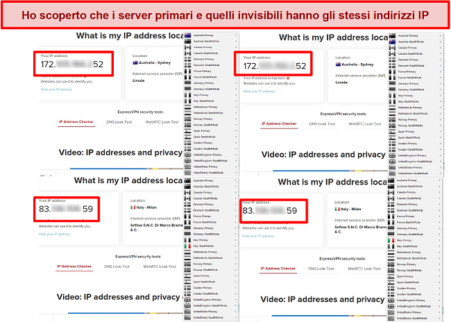 Screenshot dei server primari e invisibili di My Expat Network che forniscono lo stesso indirizzo IP