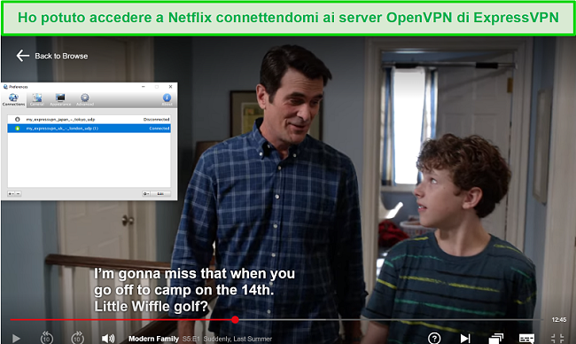 Screenshot di Netflix in streaming con Viscosity VPN tramite i server OpenVPN di ExpressVPN