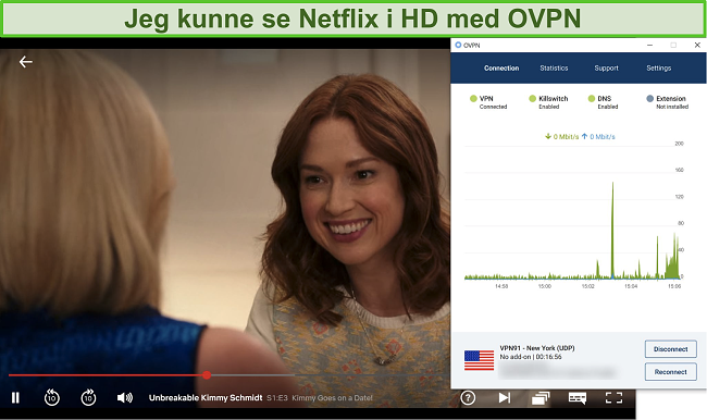 Skjermbilde av OVPN som blokkerer Netflix