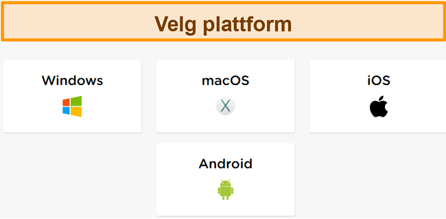 Skjermbilde av HideIPVPNs kontoopprettingsprosess, der du trenger å velge ønsket plattform.